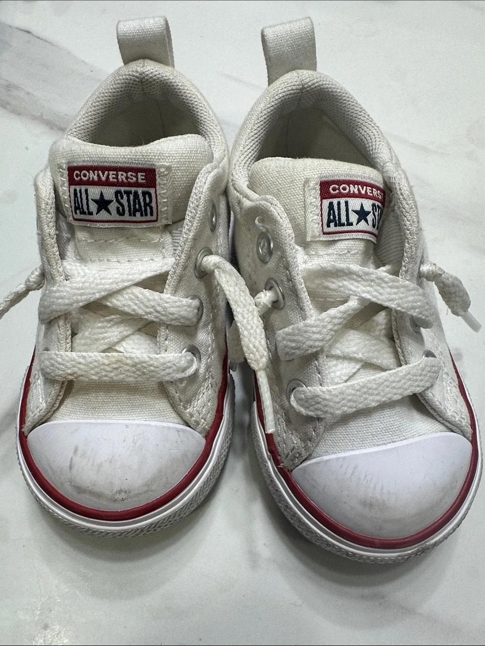 Converse Kids White Canvas Sneakers with Red Trim